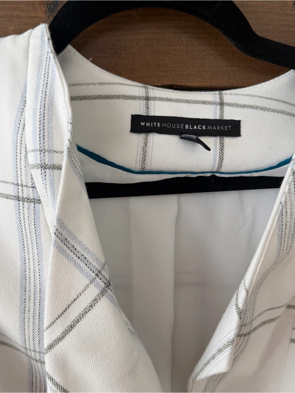 White House Black Market White Plaid Blazer with Subtle Gray Lines